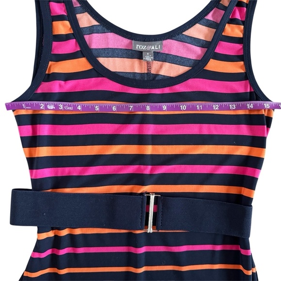 Y2K Roz & Ali stretchy Striped Maxi Dress with Belt USA beach summer sz 4 #961 - Picture 7 of 13